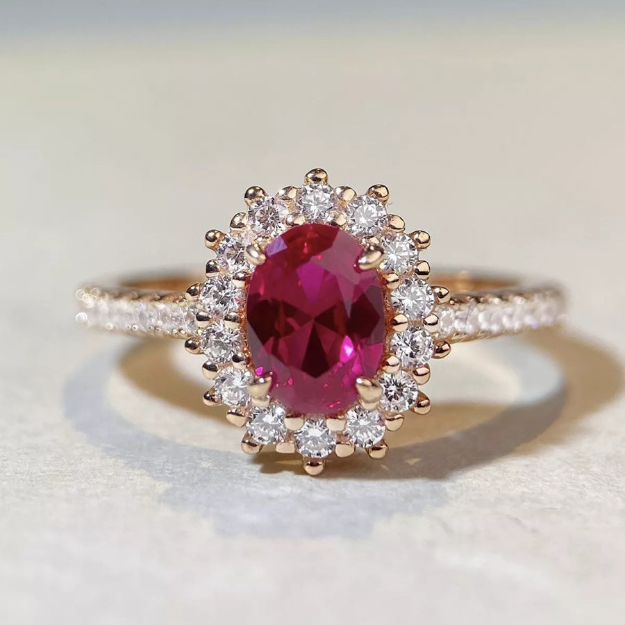 925 Sterling Silver Oval Ring Cerise / 5 Apparel and Accessories