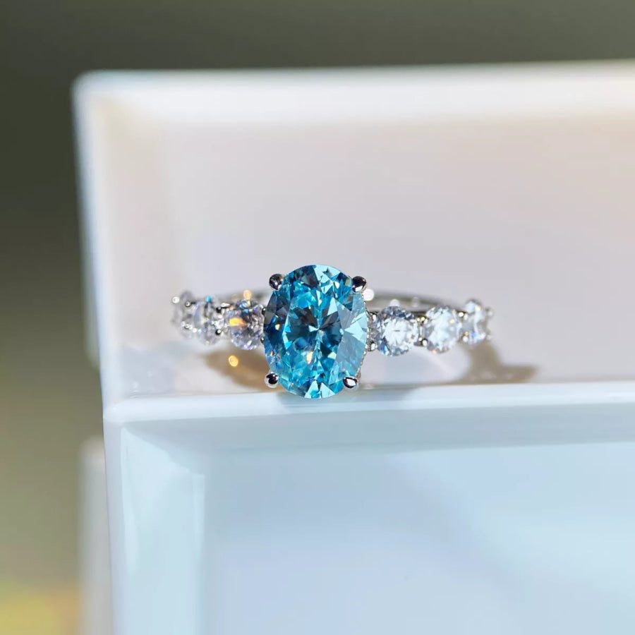 925 Sterling Silver Oval Ring Pastel Blue / 5 Apparel and Accessories