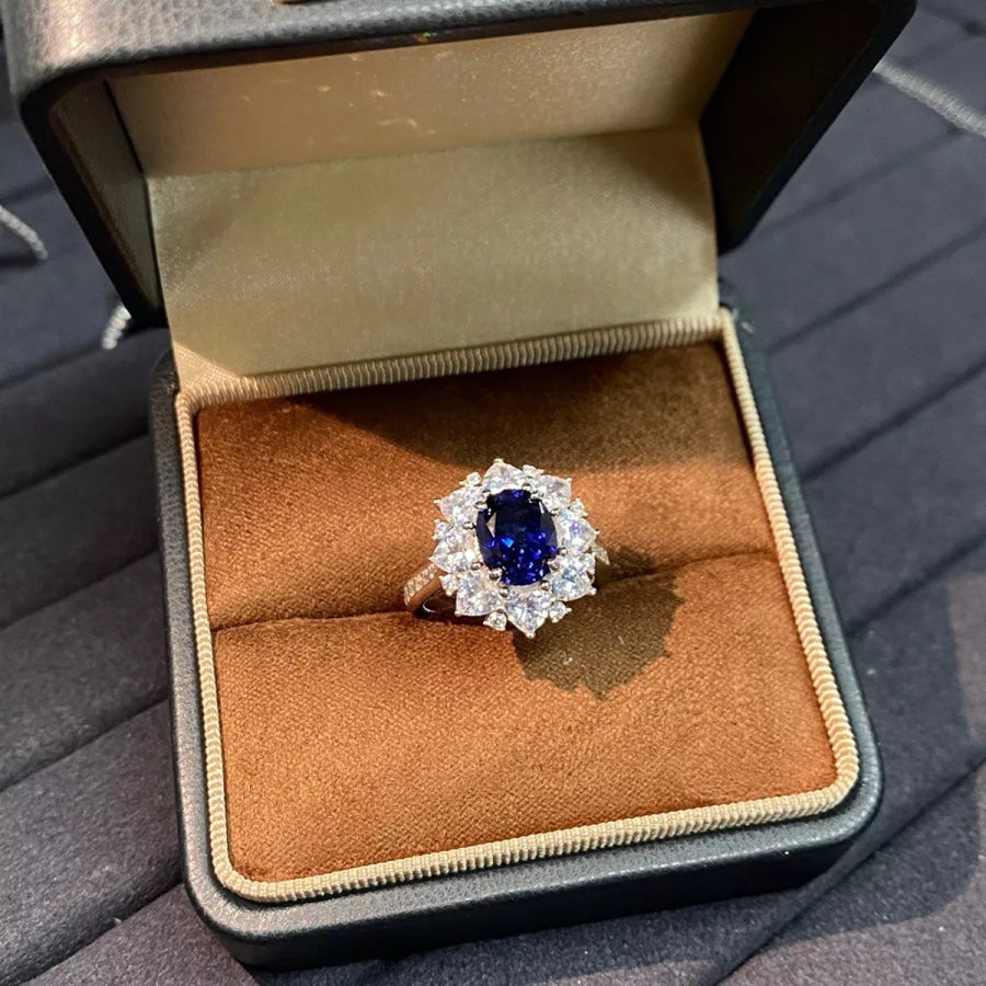 925 Sterling Silver Oval Royal Blue Sapphire Ring Apparel and Accessories