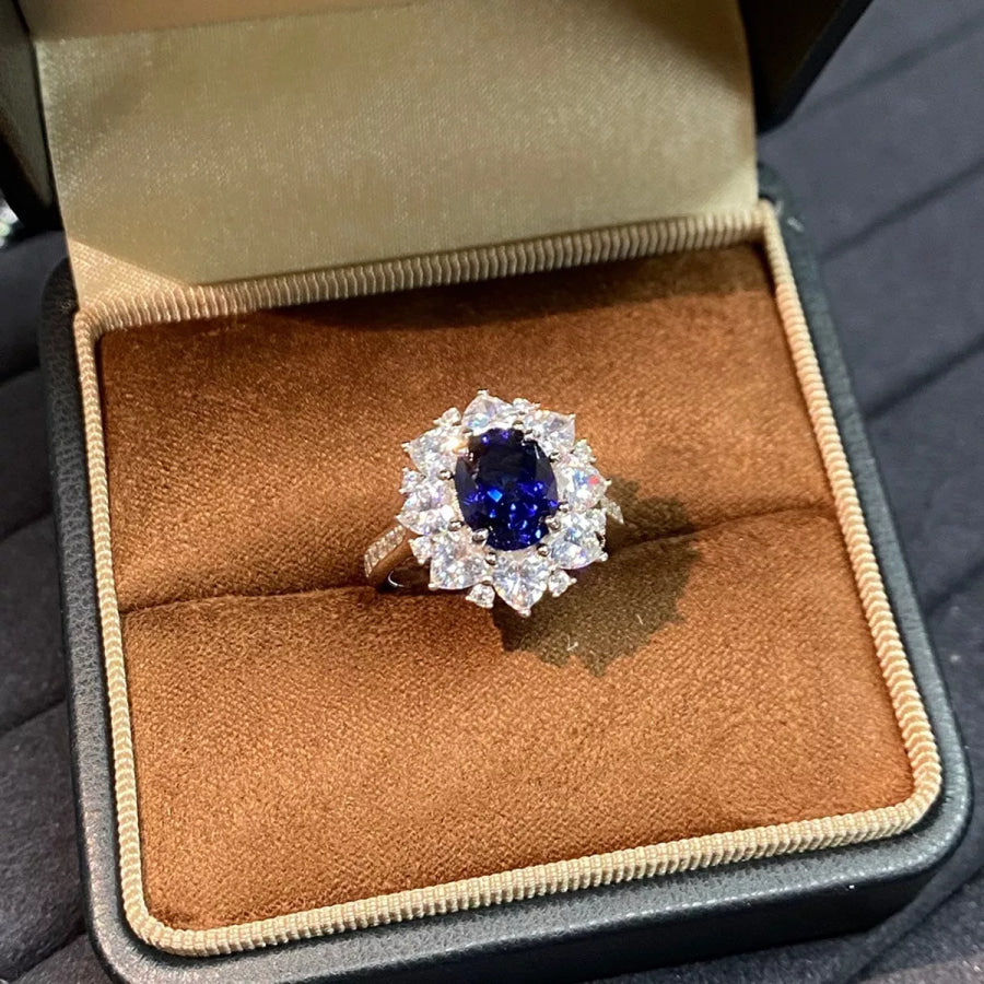 925 Sterling Silver Oval Royal Blue Sapphire Ring Apparel and Accessories