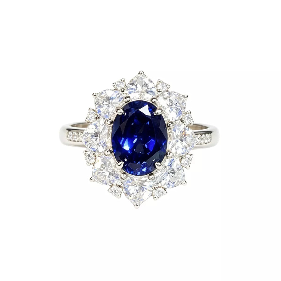 925 Sterling Silver Oval Royal Blue Sapphire Ring Apparel and Accessories