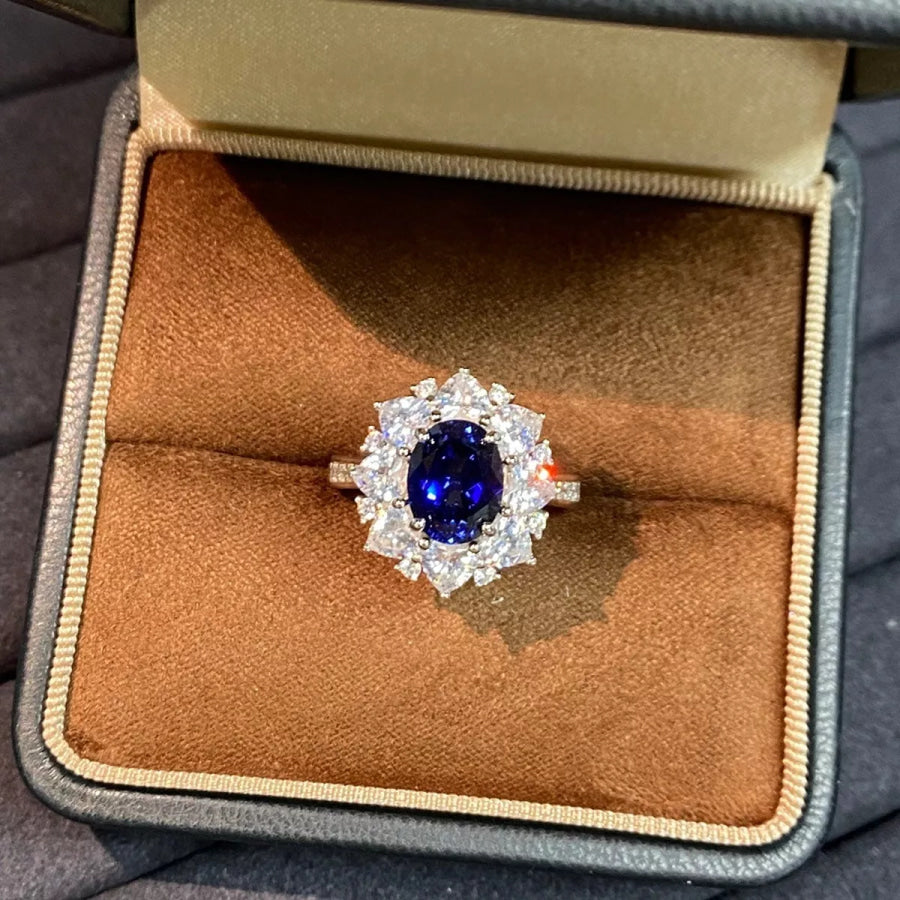925 Sterling Silver Oval Royal Blue Sapphire Ring Apparel and Accessories
