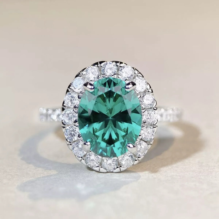 925 Sterling Silver Oval Zircon Ring Dark Green / 5 Apparel and Accessories