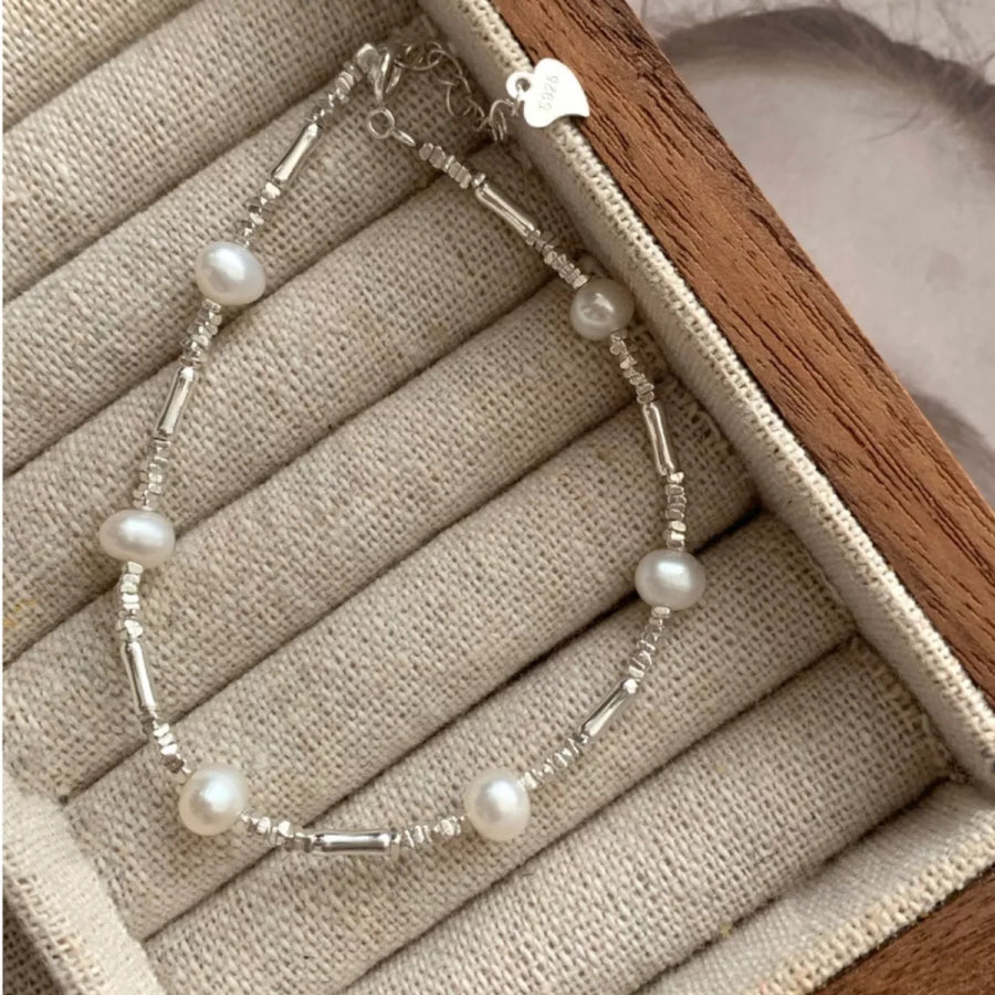 925 Sterling Silver Pearl Bracelet Silver / One Size Apparel and Accessories