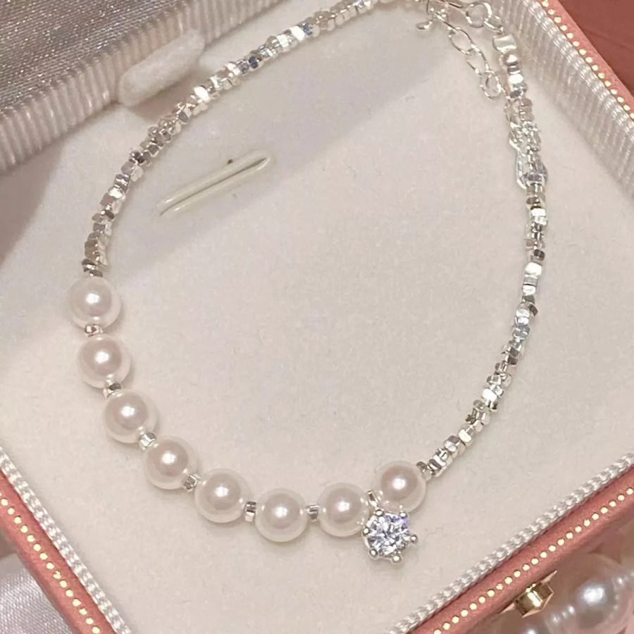925 Sterling Silver Pearl Bracelet Silver / One Size Apparel and Accessories