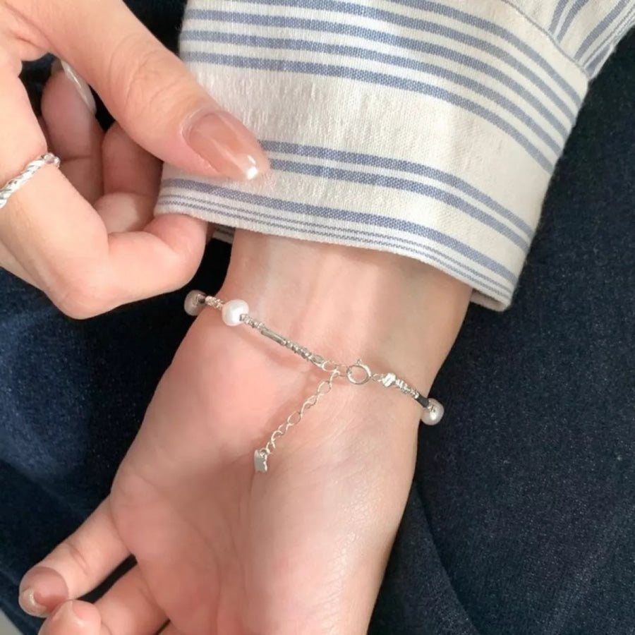 925 Sterling Silver Pearl Bracelet Silver / One Size Apparel and Accessories