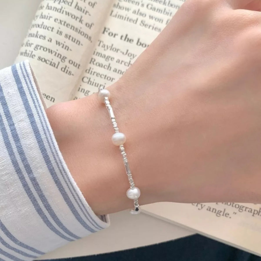 925 Sterling Silver Pearl Bracelet Silver / One Size Apparel and Accessories