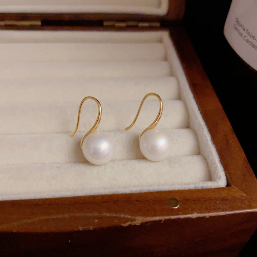 925 Sterling Silver Pearl Drop Earrings Gold / One Size Apparel and Accessories