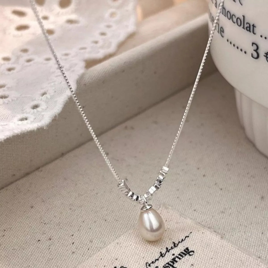 925 Sterling Silver Pearl Drop Necklace Silver / ONESIZE Apparel and Accessories