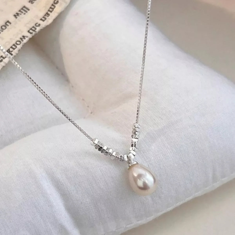 925 Sterling Silver Pearl Drop Necklace Silver / ONESIZE Apparel and Accessories