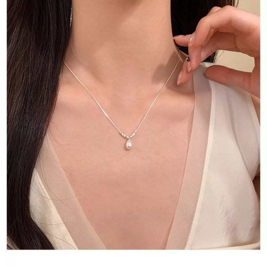 925 Sterling Silver Pearl Drop Necklace Silver / ONESIZE Apparel and Accessories