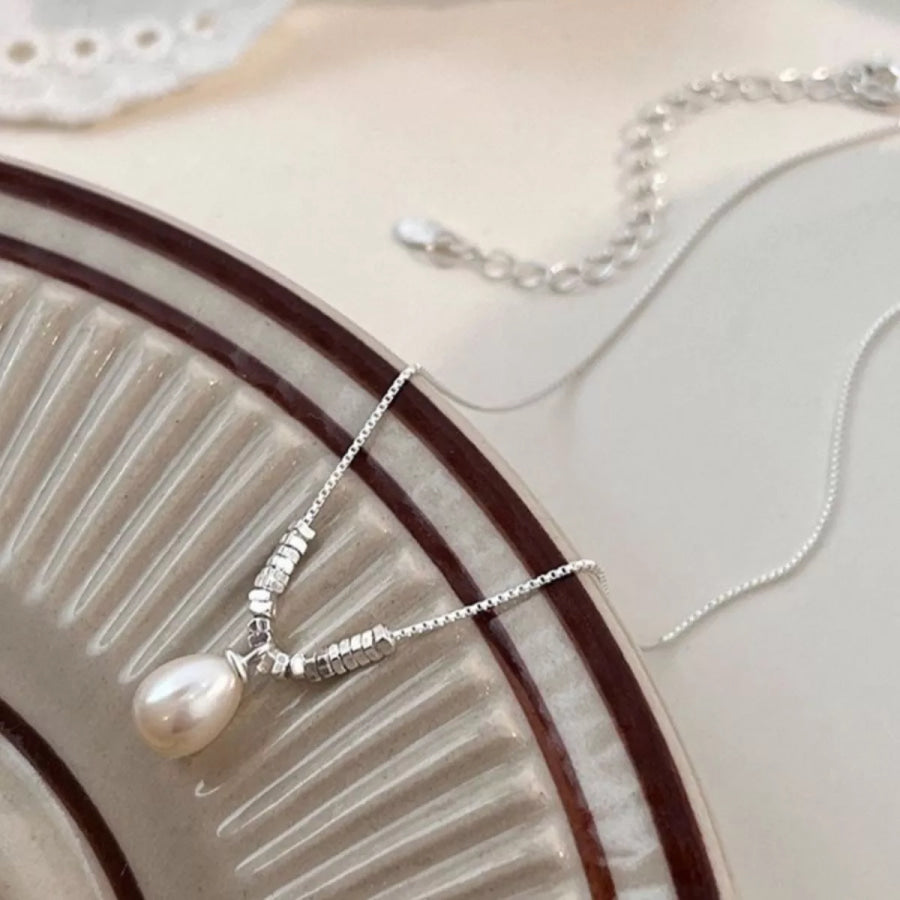 925 Sterling Silver Pearl Drop Necklace Silver / ONESIZE Apparel and Accessories