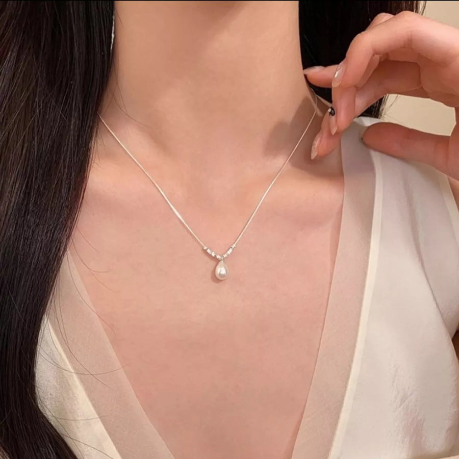 925 Sterling Silver Pearl Drop Necklace Silver / ONESIZE Apparel and Accessories