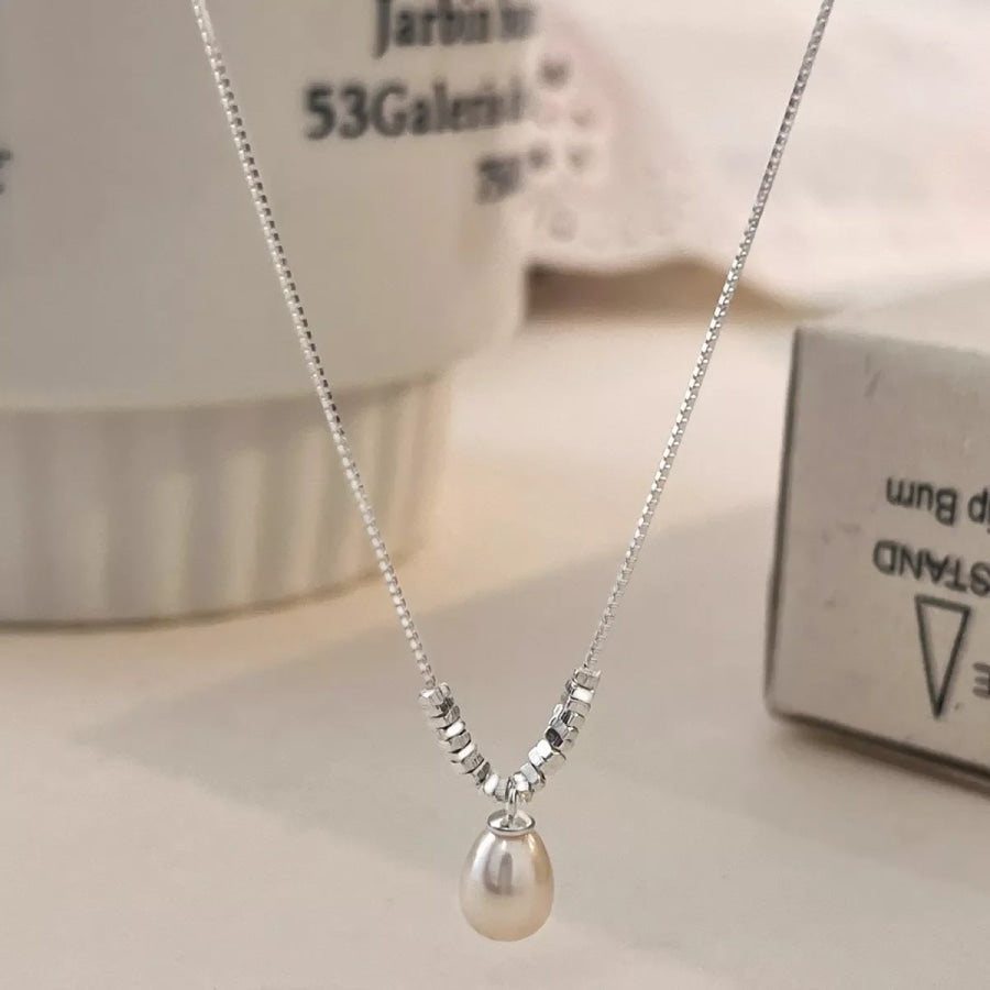 925 Sterling Silver Pearl Drop Necklace Silver / ONESIZE Apparel and Accessories