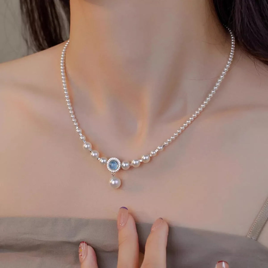925 Sterling Silver Pearl Necklace Cream / One Size Apparel and Accessories