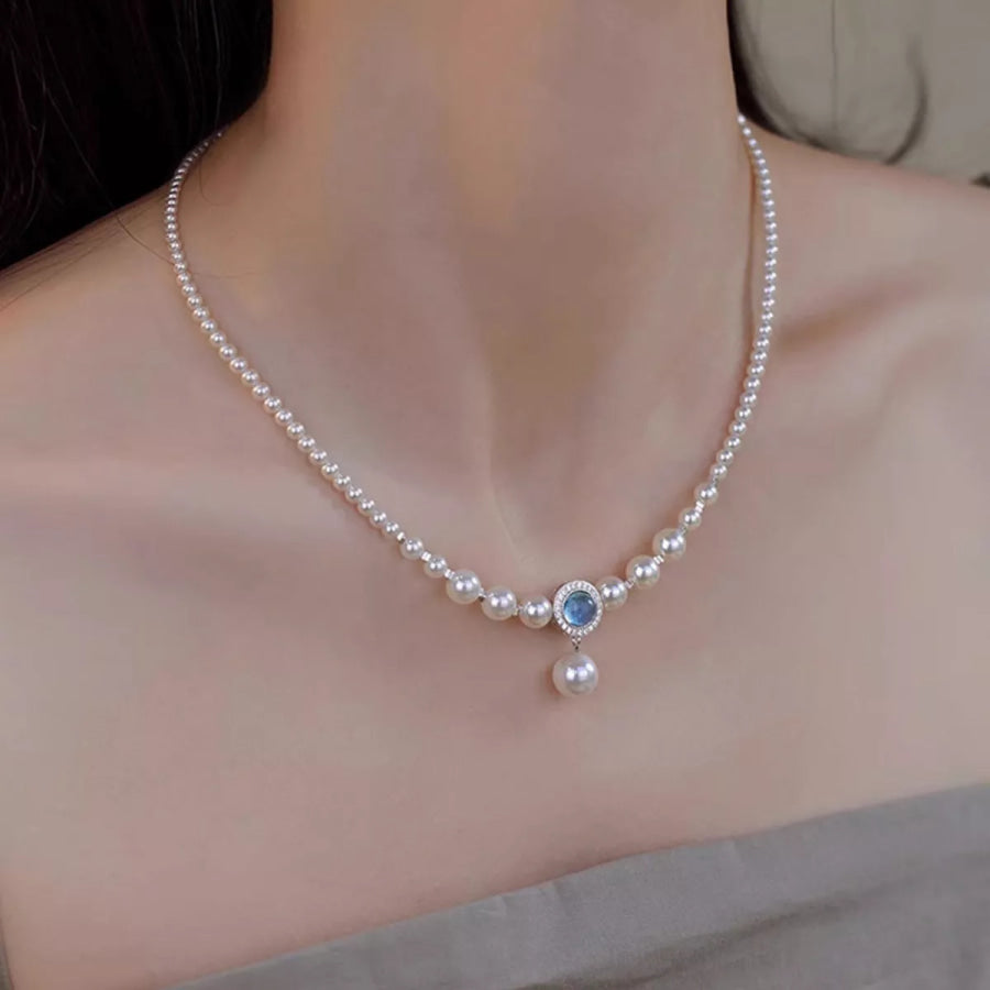 925 Sterling Silver Pearl Necklace Cream / One Size Apparel and Accessories