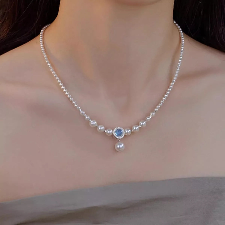 925 Sterling Silver Pearl Necklace Cream / One Size Apparel and Accessories