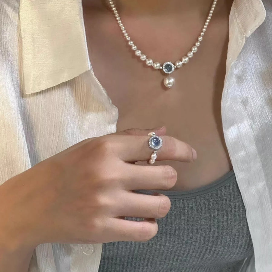 925 Sterling Silver Pearl Necklace Cream / One Size Apparel and Accessories