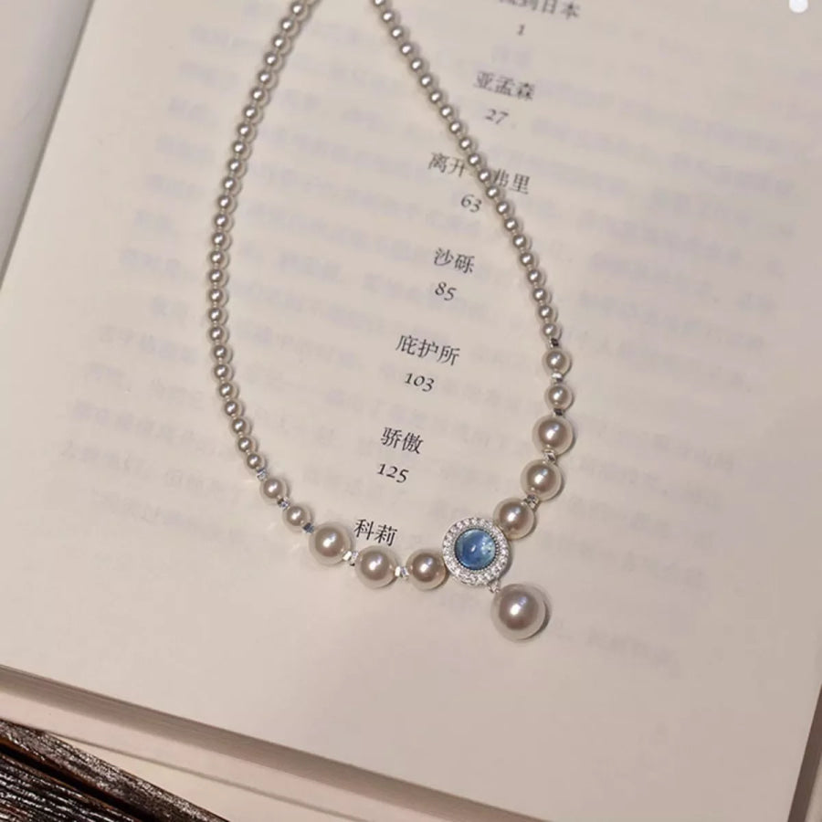 925 Sterling Silver Pearl Necklace Cream / One Size Apparel and Accessories