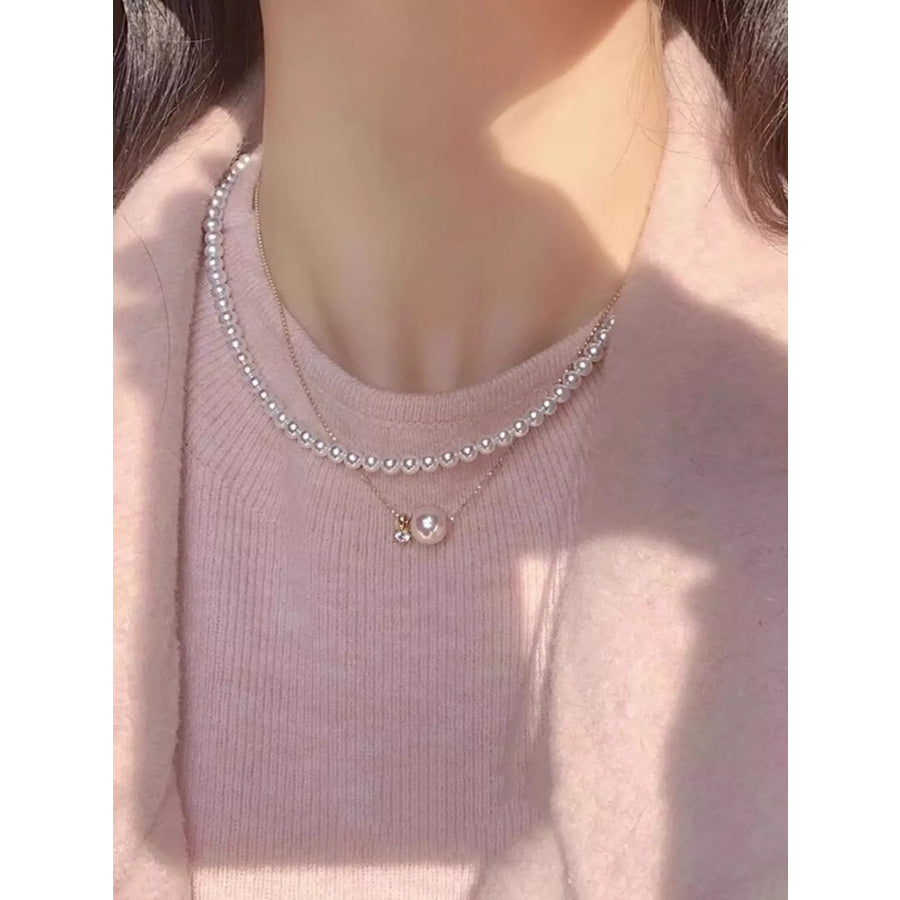 925 Sterling Silver Pearl Necklace Gold / One Size Apparel and Accessories
