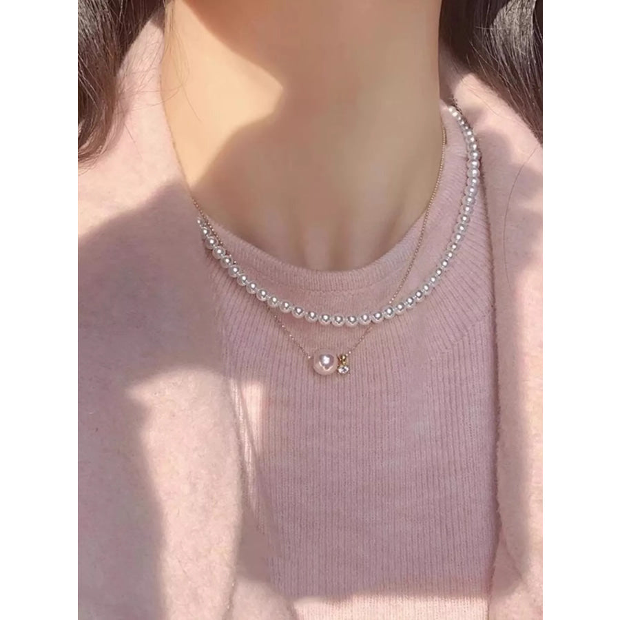 925 Sterling Silver Pearl Necklace Gold / One Size Apparel and Accessories
