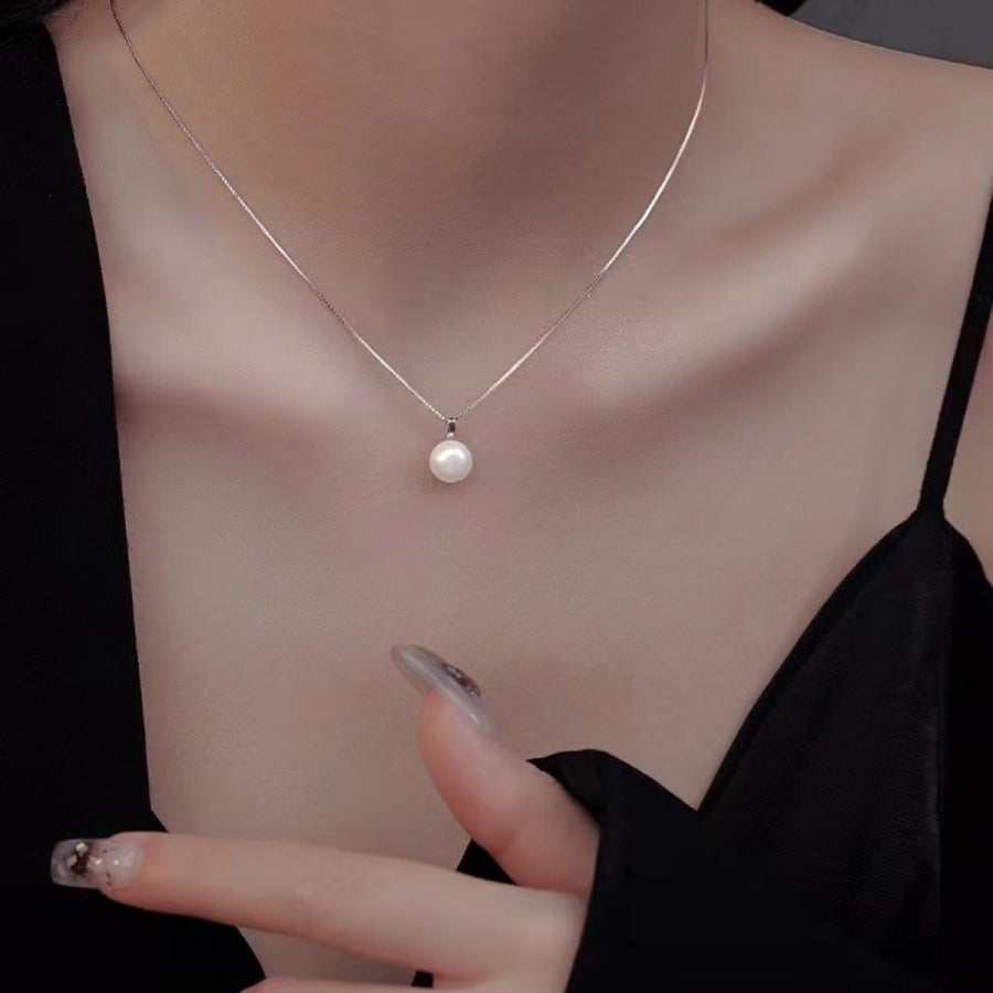 925 Sterling Silver Pearl Necklace Silver / One Size Apparel and Accessories