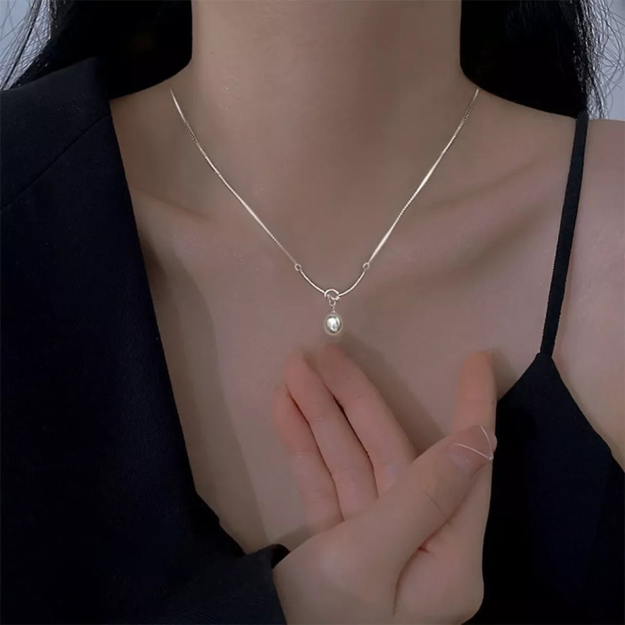 925 Sterling Silver Pearl Necklace Silver / One Size Apparel and Accessories