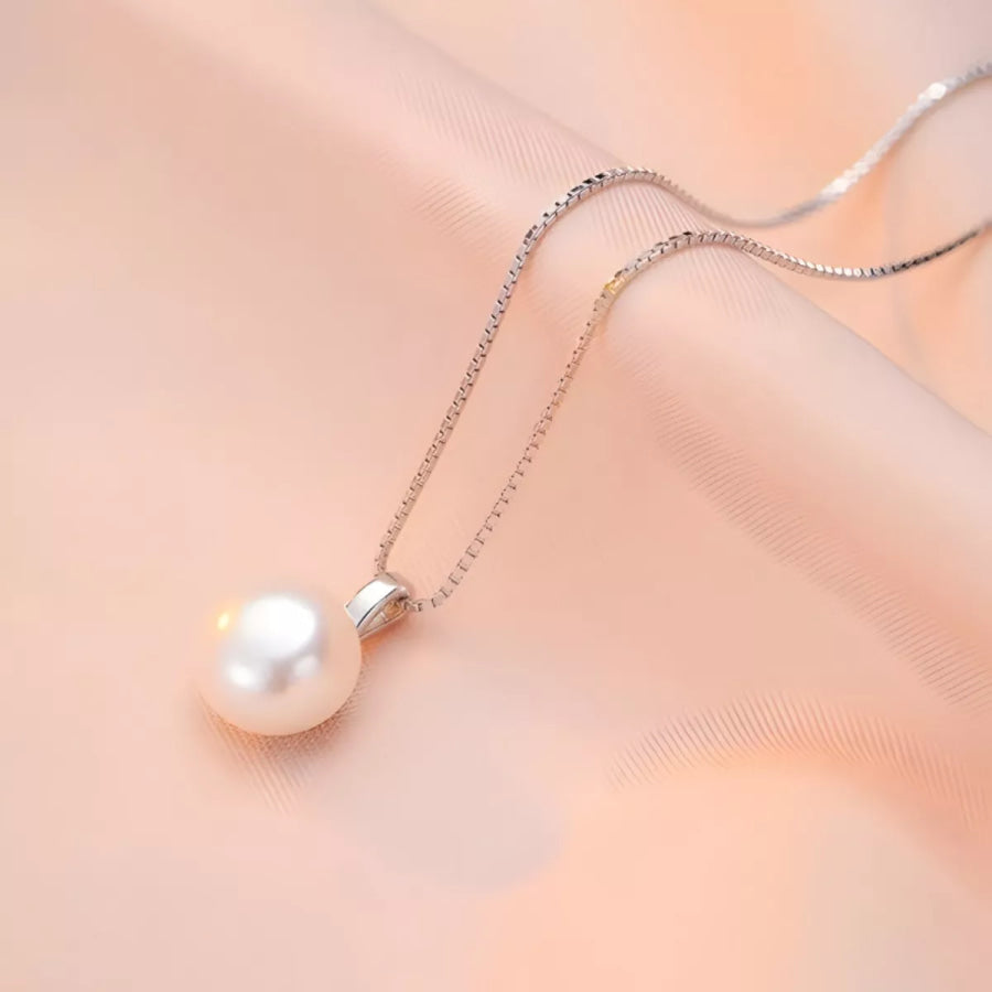 925 Sterling Silver Pearl Necklace Silver / One Size Apparel and Accessories