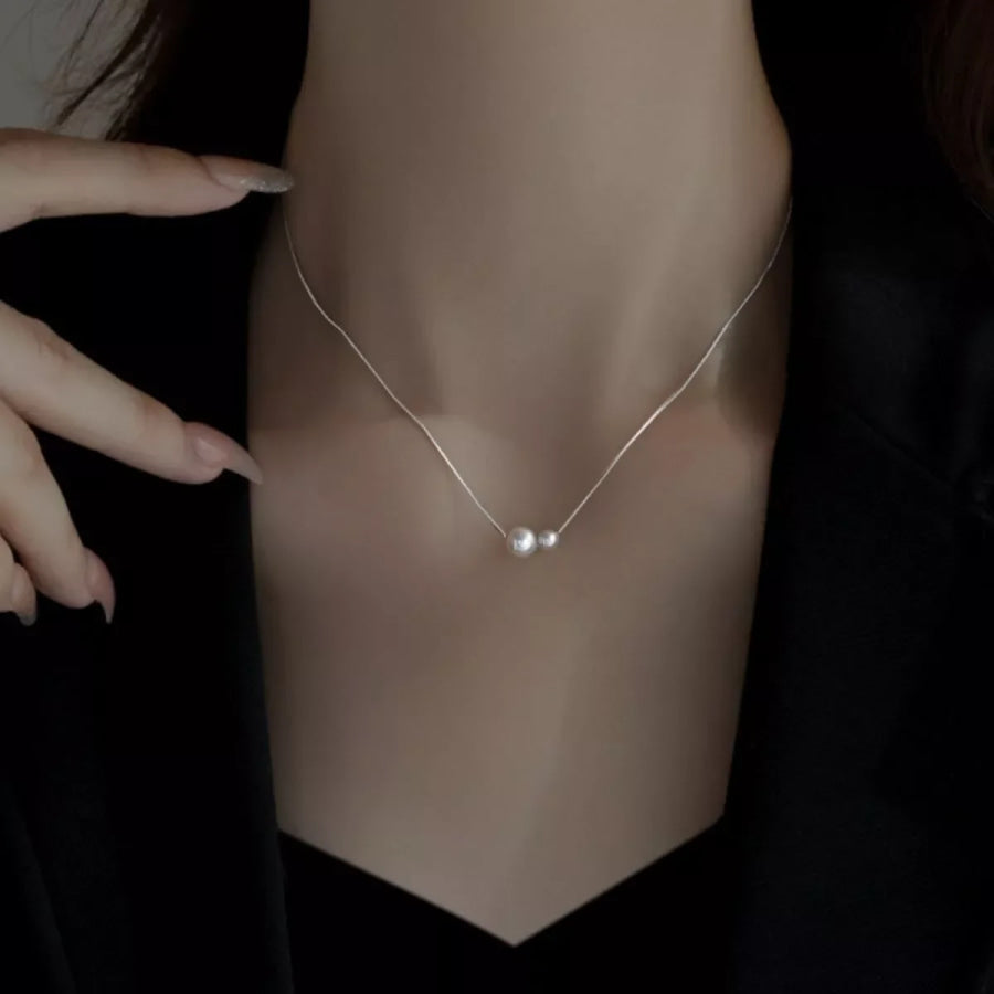 925 Sterling Silver Pearl Necklace Silver / One Size Apparel and Accessories