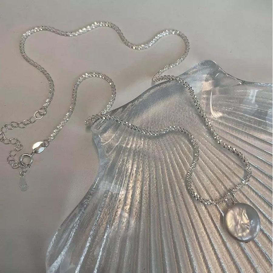 925 Sterling Silver Pearl Necklace Silver / One Size Apparel and Accessories