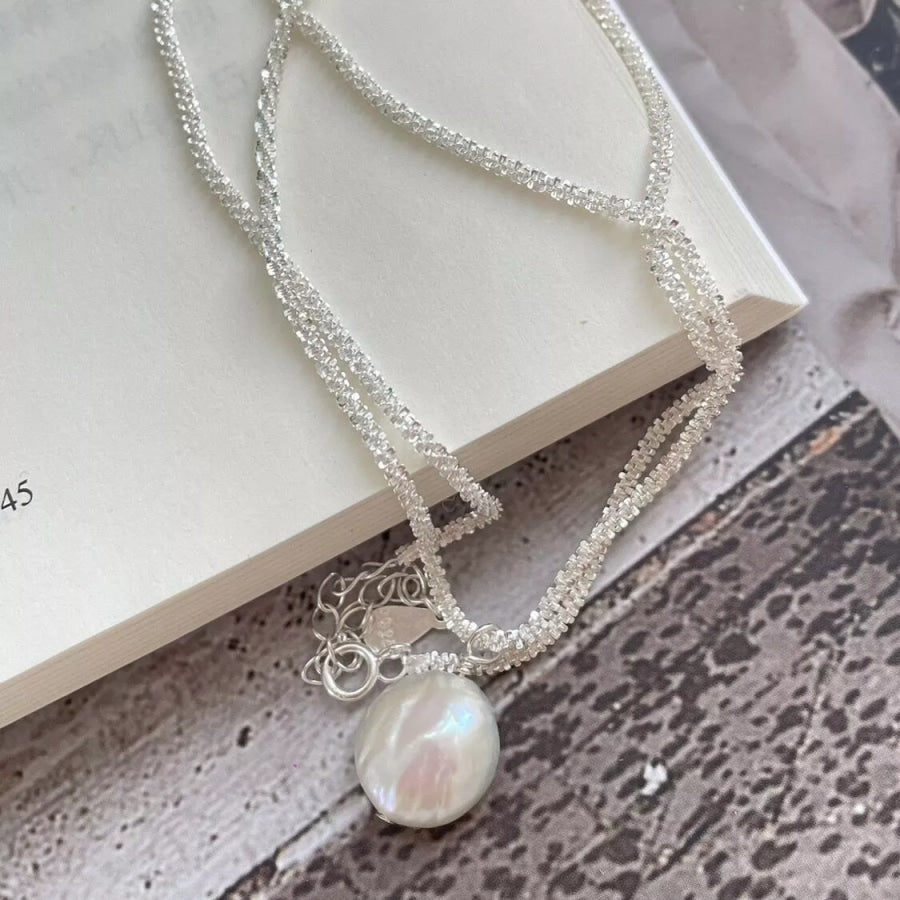 925 Sterling Silver Pearl Necklace Silver / One Size Apparel and Accessories
