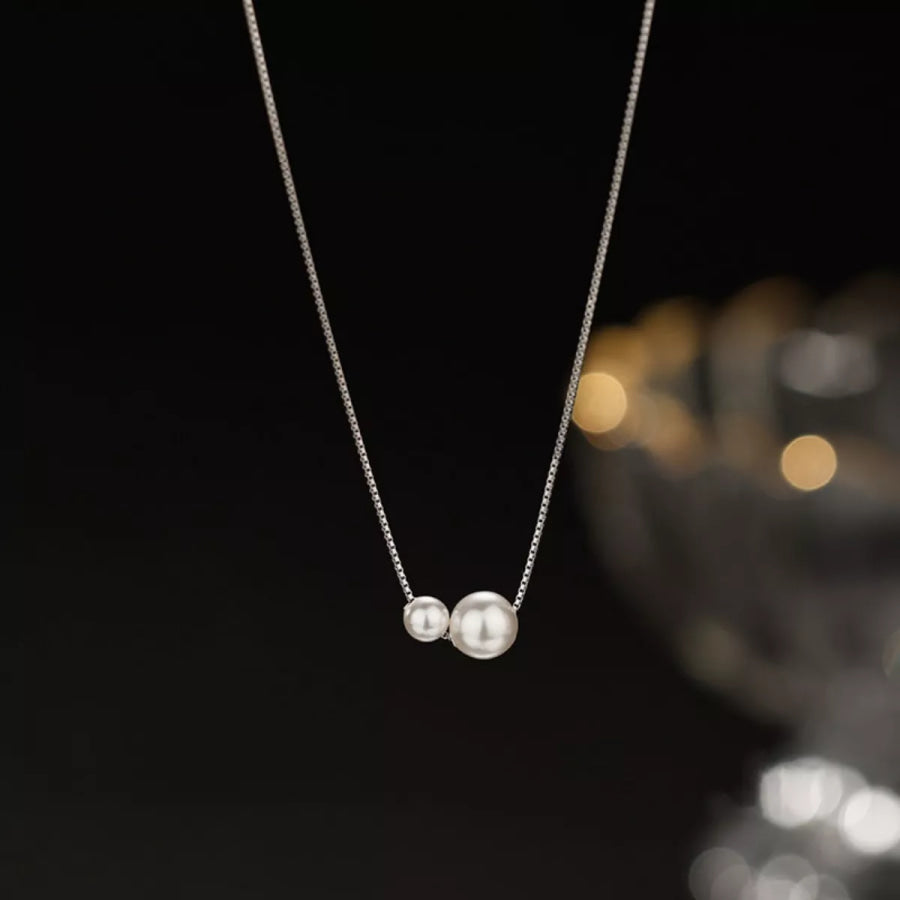 925 Sterling Silver Pearl Necklace Silver / One Size Apparel and Accessories