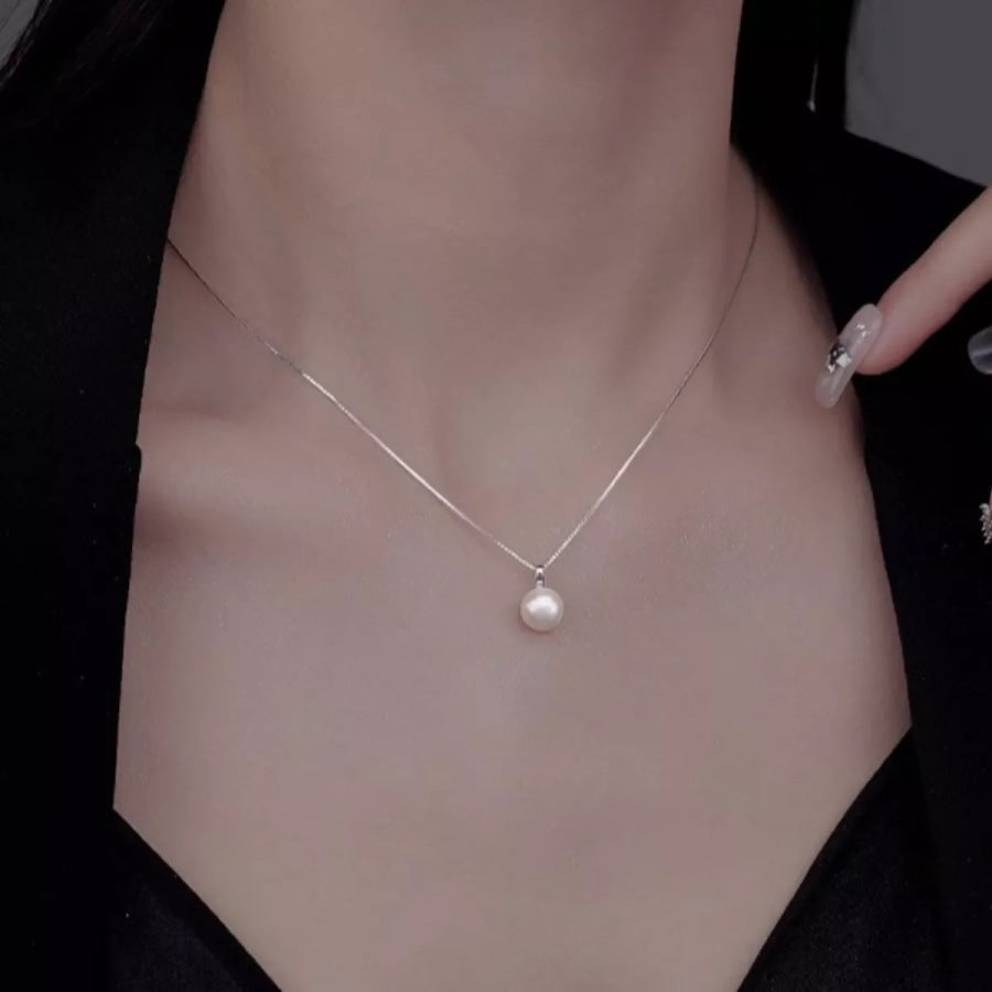 925 Sterling Silver Pearl Necklace Silver / One Size Apparel and Accessories