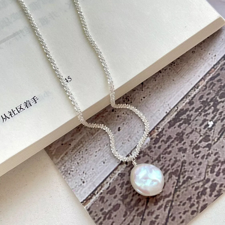 925 Sterling Silver Pearl Necklace Silver / One Size Apparel and Accessories