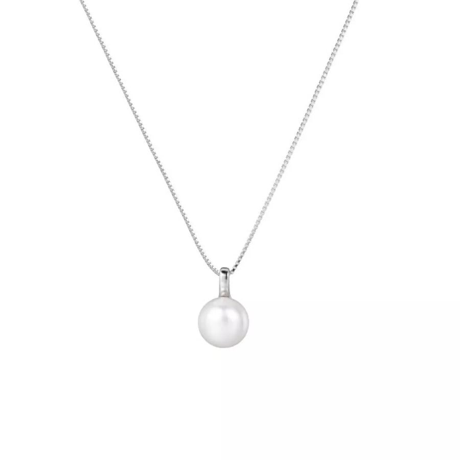 925 Sterling Silver Pearl Necklace Silver / One Size Apparel and Accessories
