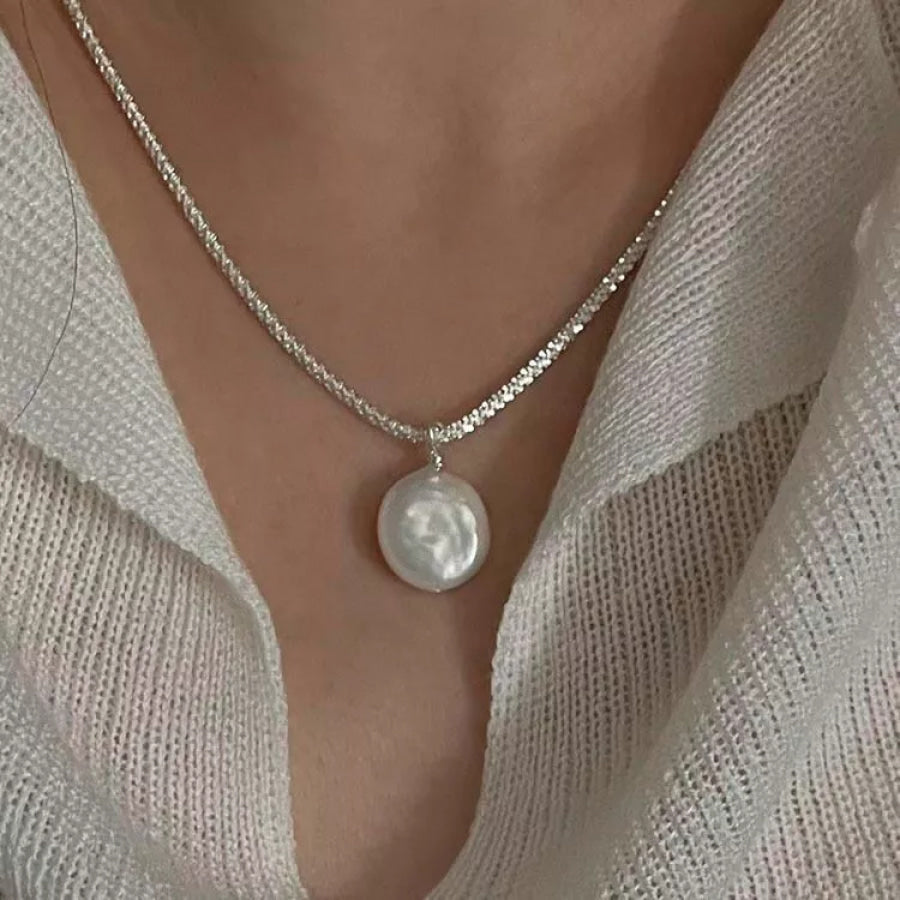 925 Sterling Silver Pearl Necklace Silver / One Size Apparel and Accessories