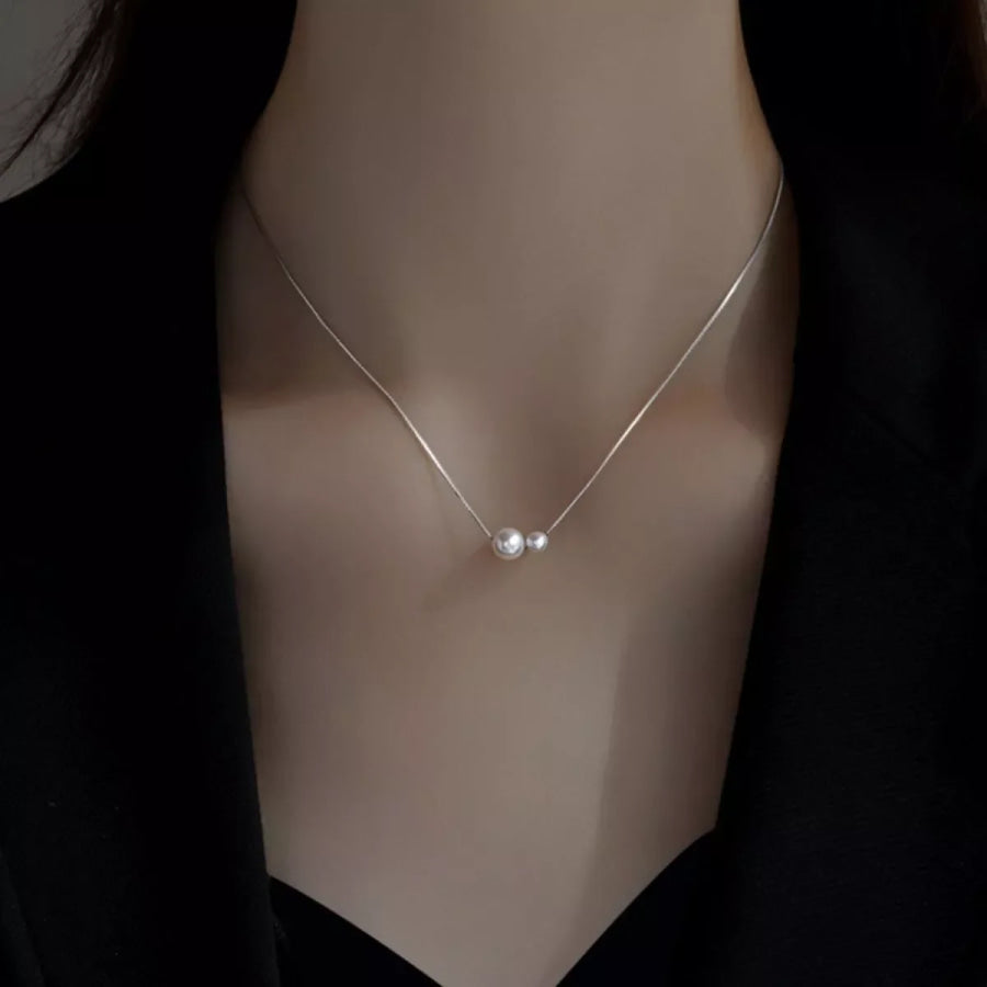 925 Sterling Silver Pearl Necklace Silver / One Size Apparel and Accessories
