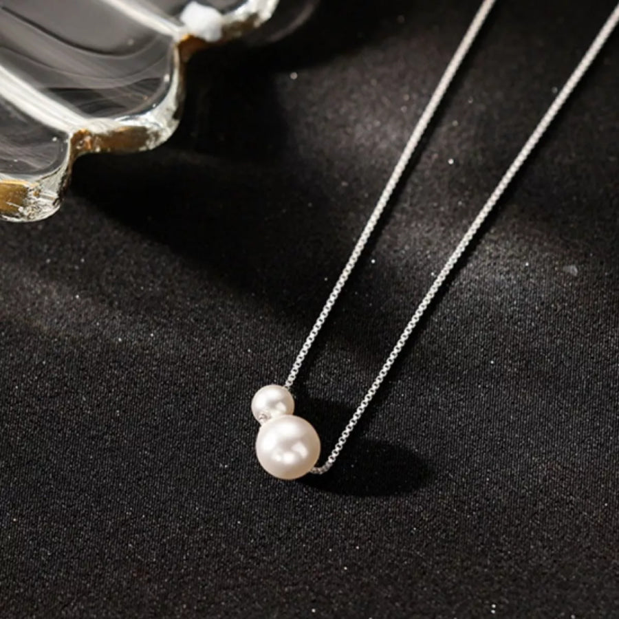925 Sterling Silver Pearl Necklace Silver / One Size Apparel and Accessories