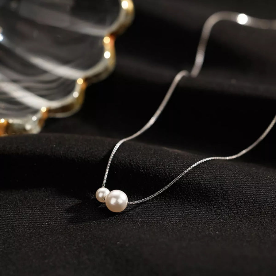 925 Sterling Silver Pearl Necklace Silver / One Size Apparel and Accessories