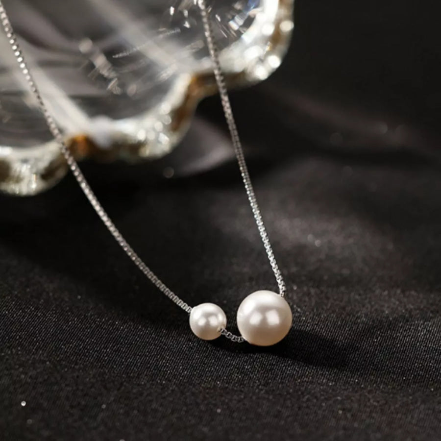 925 Sterling Silver Pearl Necklace Silver / One Size Apparel and Accessories