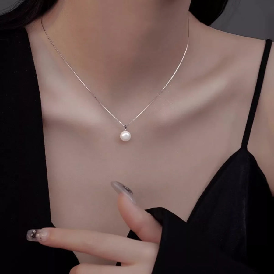 925 Sterling Silver Pearl Necklace Silver / One Size Apparel and Accessories