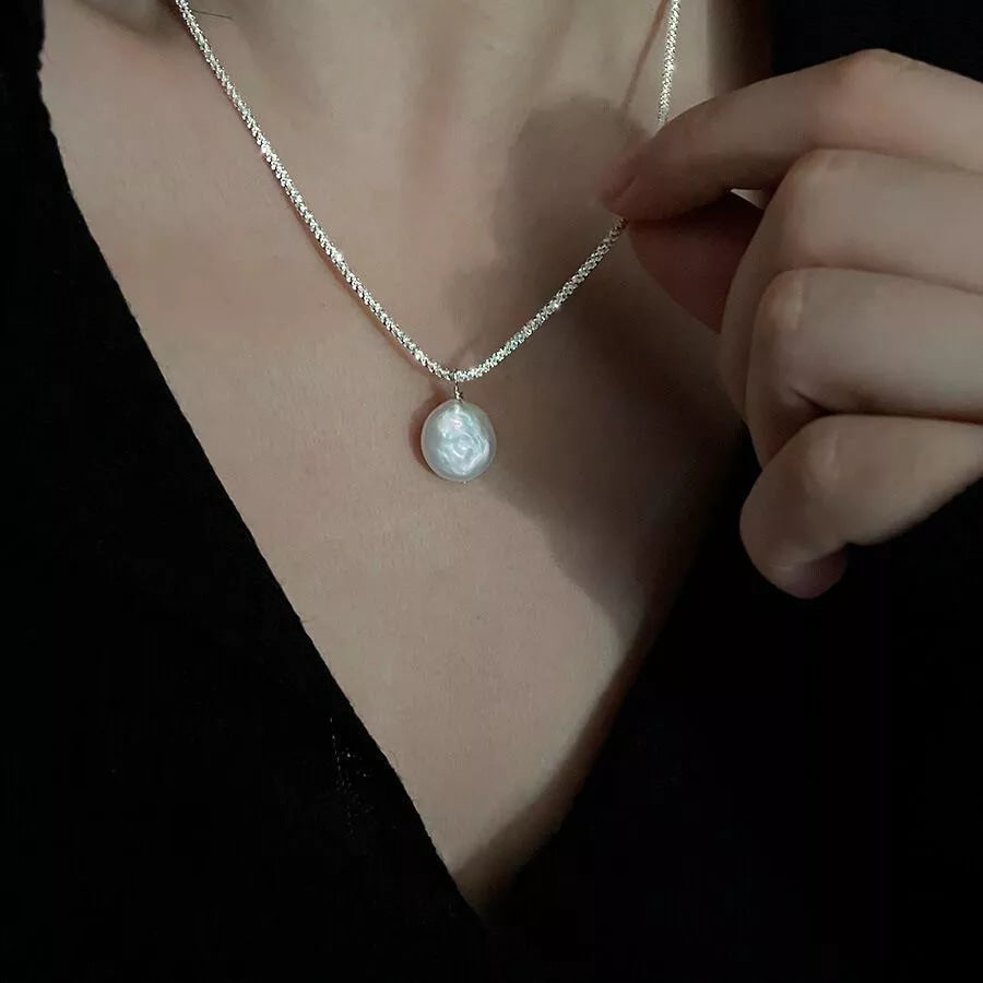 925 Sterling Silver Pearl Necklace Silver / One Size Apparel and Accessories