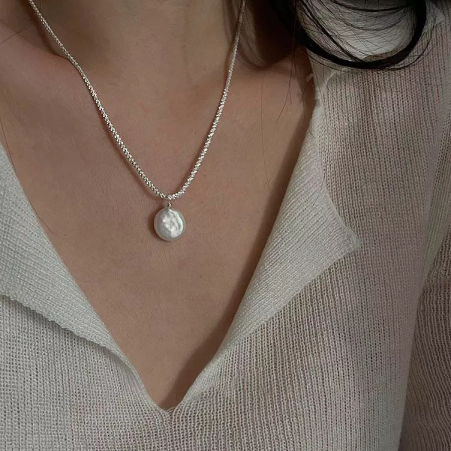 925 Sterling Silver Pearl Necklace Silver / One Size Apparel and Accessories