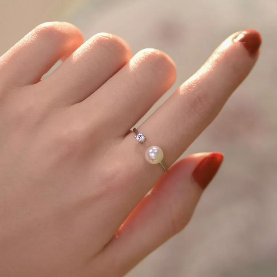 925 Sterling Silver Pearl Open Ring Silver / One Size Apparel and Accessories