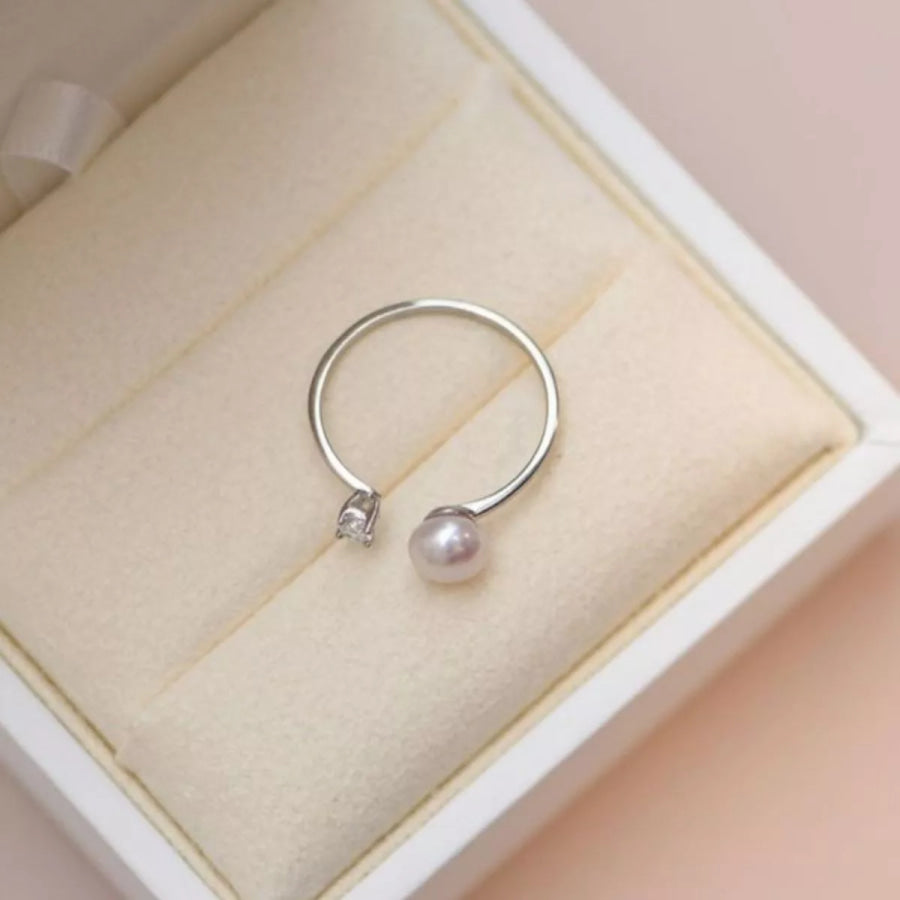 925 Sterling Silver Pearl Open Ring Silver / One Size Apparel and Accessories