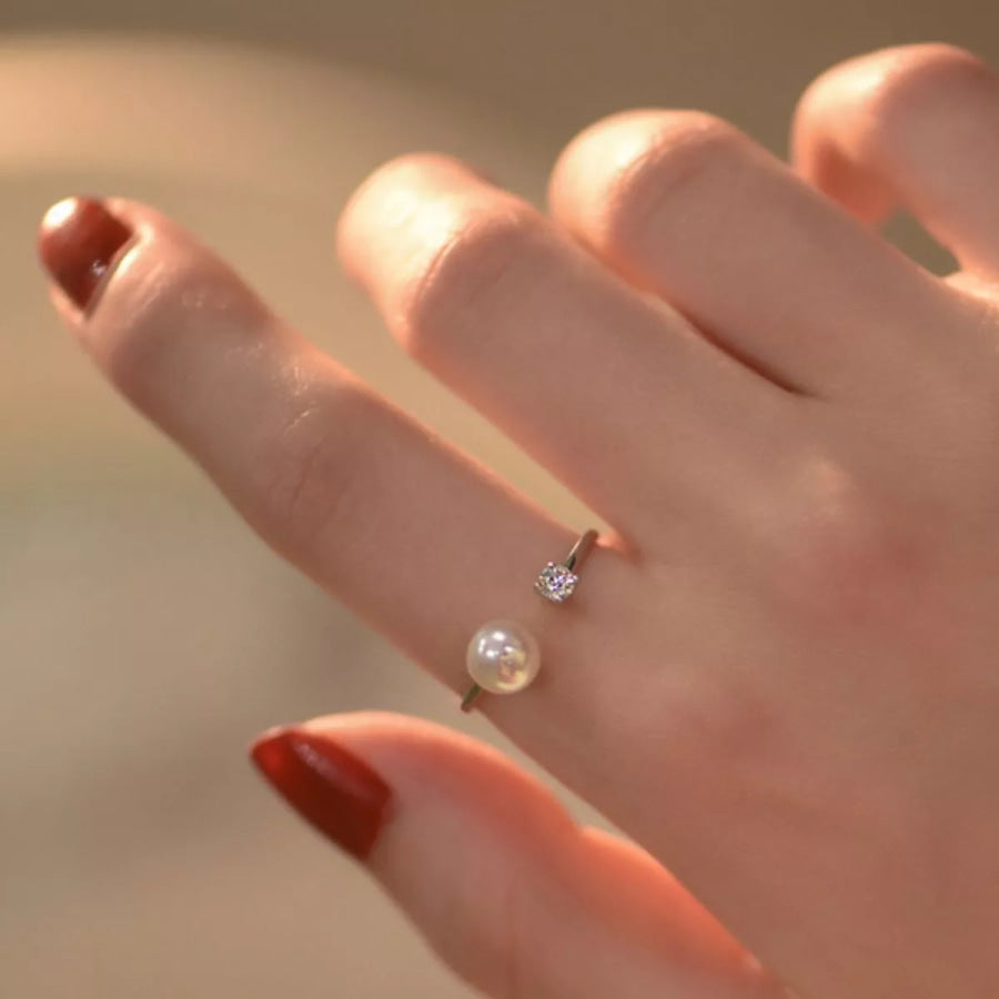 925 Sterling Silver Pearl Open Ring Silver / One Size Apparel and Accessories