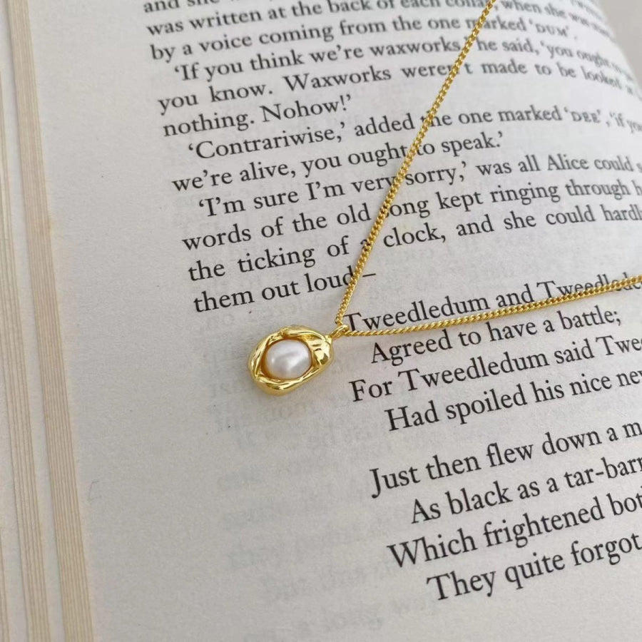 925 Sterling Silver Pearl Pendant Necklace Gold / One Size Apparel and Accessories
