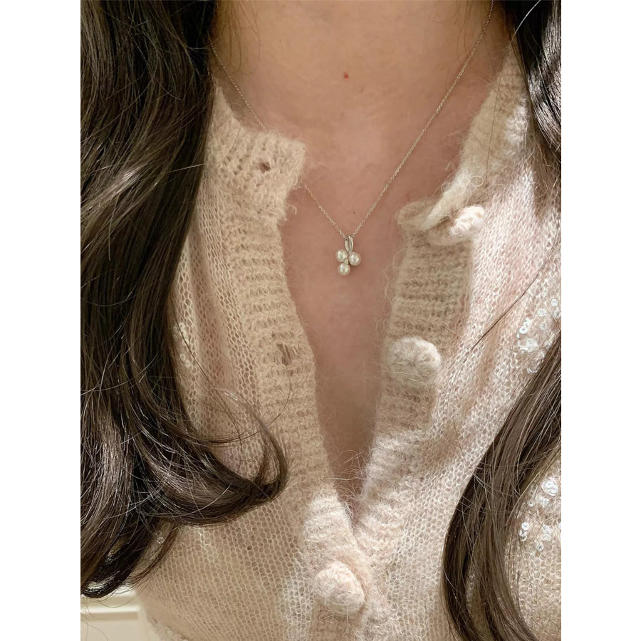 925 Sterling Silver Pearl Pendant Necklace Silver / One Size Apparel and Accessories