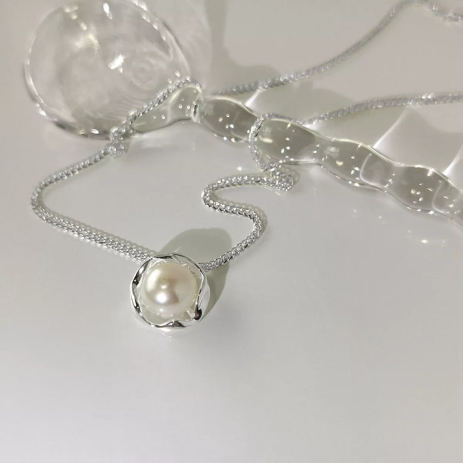 925 Sterling Silver Pearl Pendant Necklace Silver / One Size Apparel and Accessories