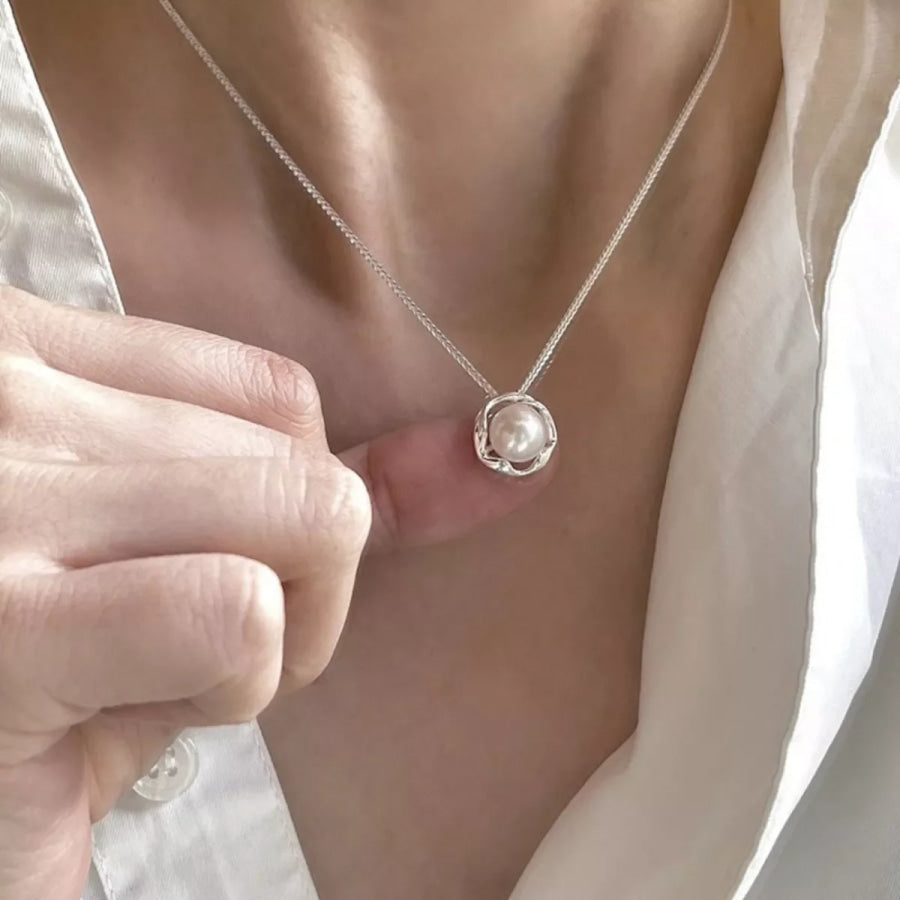 925 Sterling Silver Pearl Pendant Necklace Silver / One Size Apparel and Accessories